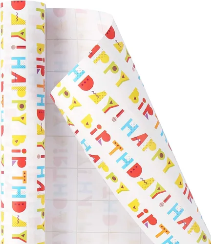 Miniatura 7 de MAYPLUSS rollo de papel de regalo para cumpleaños - mini rollo - 17 pulgadas x 120 pulgadas por rollo - tiras de globo rojo, letras de feliz Feliz