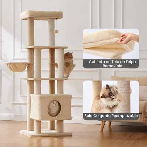 Miniatura 2 de Gardner Pet Torre de árbol de gato resistente de 65 pulgadas para gatos grandes, muebles para gatos de varios niveles con poste rascador de sisal