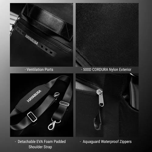 Miniatura 6 de Bolsa de gimnasio deportiva Hayabusa Airstream para mujeres y hombres - Bolsa de lona negra de 50 l - 7 bolsillos con cremallera, buena para viajes