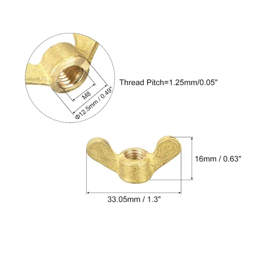 Miniatura 2 de uxcell Tuercas de ala de latón, tuerca de mariposa M8 a mano aprieta sujetadores para muebles, maquinaria, equipo electrónico, 10