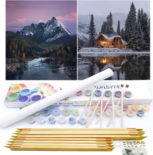 Miniatura 73 de BAISITE Kit de pintura por números para adultos principiantes, 12 pulgadas de ancho x 16 pulgadas de largo, paquete de 2 lienzos para kits