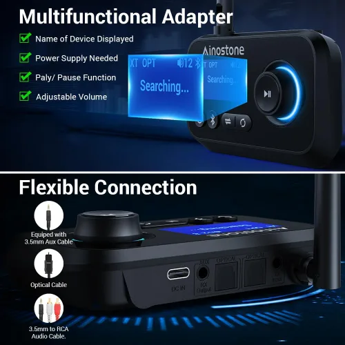 Miniatura 6 de Receptor transmisor Bluetooth 3 en 1 Bluetooth 5.3 adaptador de audio para 2 auriculares con control de volumen de derivación interruptor