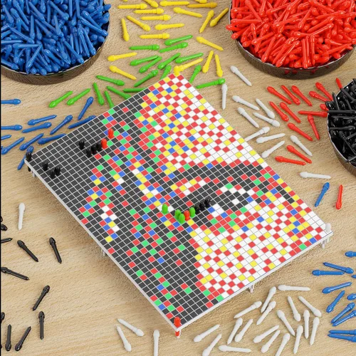 Miniatura 2 de Quercetti Pixel Art 4 - Kit de mosaico para selfie, convierte cualquier foto en arte de mosaico con 4800 clavijas en 6 colores y 4 tableros