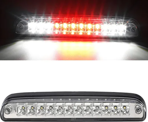 Miniatura 10 de Partsam Luz de freno trasera alta de montaje tercera con 12 LED rojos/blancos, lente ahumado, carcasa cromada, lámpara de carga impermeable