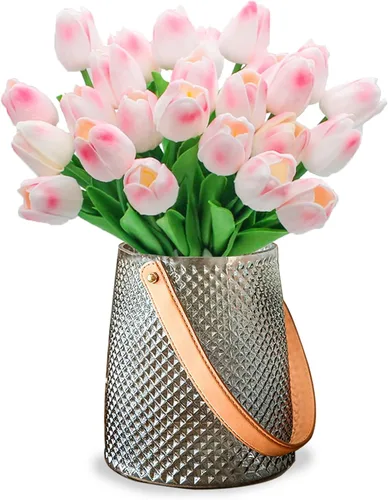 Miniatura 12 de 30 tulipanes reales al tacto, flores de poliuretano, tulipanes artificiales para arreglos de boda, fiesta, Pascua, primavera, hogar, comedor, Rosa