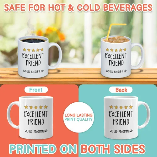 Miniatura 3 de Taza de la amistad de 11 onzas, con texto en inglés "Excellent Friend Would Recommand" Star Review - Divertida clasificación de mejor amiga