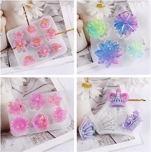 Miniatura 2 de 8 moldes de resina para el cabello con 20 horquillas doradas, accesorios para pasadores para el cabello, moldes de silicona para resina epoxi