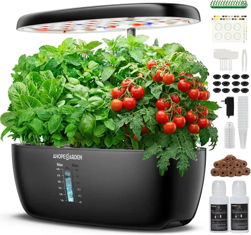 Sistema de cultivo hidropónico de jardín interior Ahopegarden: kit de germinación de plantas de 12 cápsulas, kit de jardín, lámpara de crecimiento,