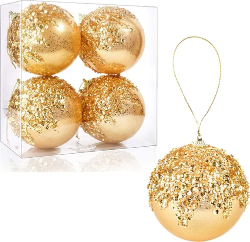 Miniatura 10 de Adornos de bola de Navidad colgantes de 4 piezas en plata, decoraciones de bolas de Navidad irrompibles para árboles, decoraciones para bodas