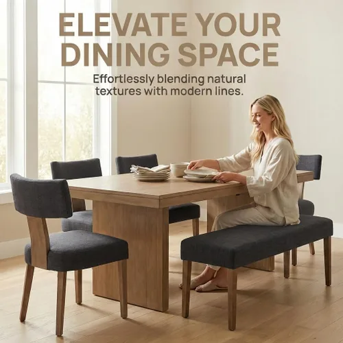 Miniatura 5 de HNY Juego de 6 sillas de comedor modernas de mediados de siglo, sillas decorativas tapizadas de lino de granja, sillas de cocina con respaldo Carbón