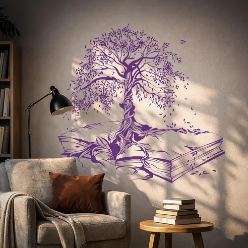 Miniatura 13 de Vinilo adhesivo para pared, diseño de árbol de hojas, biblioteca de conocimiento, sala de lectura, decoración grande (ig5200)