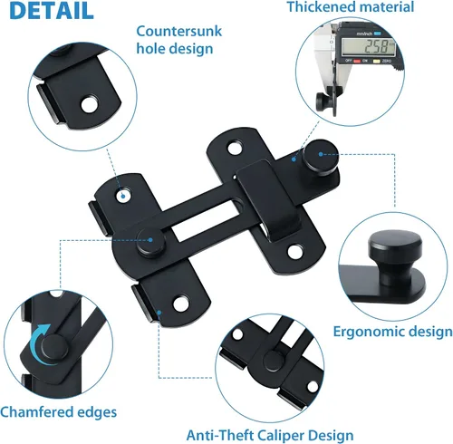 Alise 2 pestillos de puerta abatibles, cerradura de puerta de seguridad de 4 pulgadas para valla de madera de granero, puertas francesas Negro mate