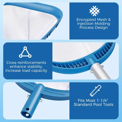 Miniatura 3 de Red profesional de desnatador de piscina de 6 pies con 6 postes de aluminio, malla fina para eliminación rápida de desechos, redes de piscina