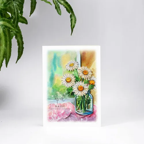 Miniatura 2 de Tarjeta de margarita de cumpleaños de abril, 5 x 7 pulgadas, patrón floral, tarjeta con sobre
