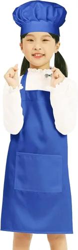 Miniatura 12 de BIGHAS Juego de delantal de chef para niños y niñas, correa ajustable para el cuello, cierre de gancho y bucle, diseño de cintura para hornear Blanco