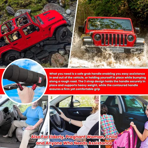 Miniatura 4 de Asas de agarre de barra antivuelco+mango de agarre para reposacabezas para Jeep Wrangler YJ TJ JK JKU JL JLU Sport Sahara Freedom Rubicon Unlimited