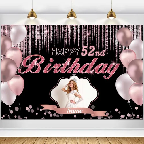 Miniatura 31 de Cartel de decoración de feliz cumpleaños número 100 de oro rosa, tamaño grande, personalización con nombre y foto compatible