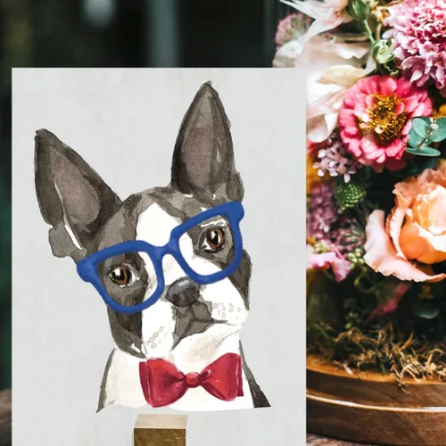 Miniatura 119 de Andaz Press Póster impreso para pared de perro, 8.5 x 11 pulgadas, Bulldog inglés con gafas negras, 1 paquete, regalo de cumpleaños de Navidad, sin