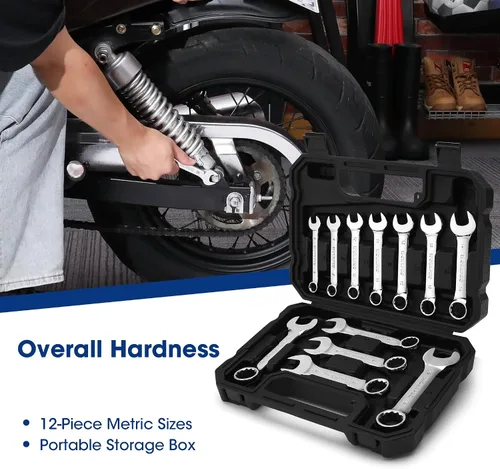 Miniatura 6 de WORKPRO Juego de llaves rechonchas de 12 piezas, métricas de 0.315-0.748 in, acero Cr-V, juego de llaves combinadas pequeñas con estuche