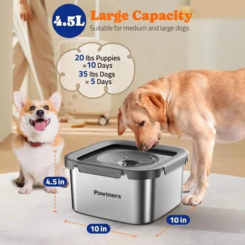 Miniatura 3 de Tazón de Agua Antiderrame Mejorado para Perros, 135oz/4L, Todo de Acero Inoxidable con Base Antideslizante, a Prueba de Derrames para Perros Grandes