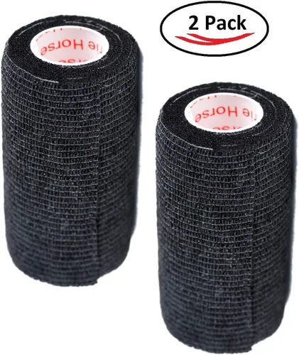 Miniatura 2 de Cinta adhesiva para veterinarios (negro) (paquete de 2) (4 pulgadas x 15 pies), autoadhesiva, adherente, cohesiva, flexible, autoadhesiva, rollo