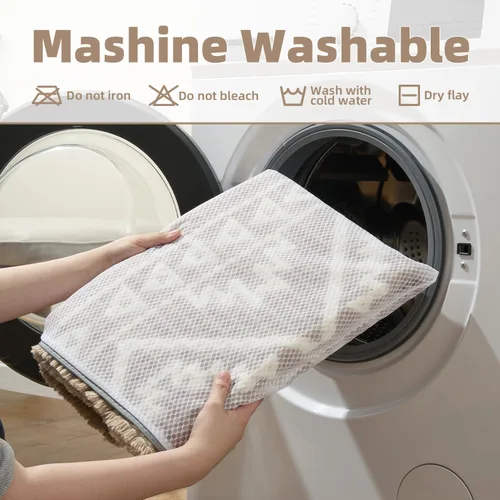 Miniatura 6 de PADOOR -Tapete de baño de punto gofre, súper absorbente, lavable a máquina, antideslizante, con borlas, tapete de baño suave para lavandería, Marrón