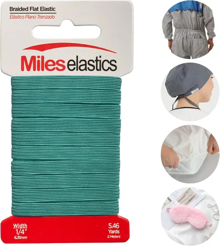 Miniatura 2 de Miles - Elástico plano trenzado, elástico, fuerte elástico, costura elástica, 1/4 pulgadas (0.250 in) por 5,46 yardas (16.4 ft), fuerte elástico