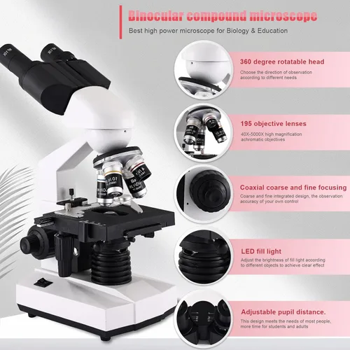 Miniatura 9 de Microscopio para adultos con oculares WF10x y WF25x, aumento de 40X-2000X, cámara USB, microscopio para adultos adecuado para laboratorio y escuela