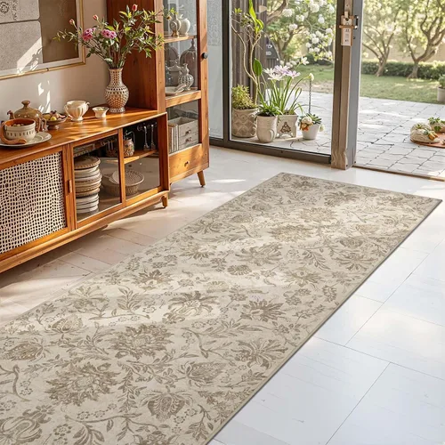 Miniatura 74 de jinchan Lima - Alfombra simétrica floral geométrica lavable, alfombra de entrada de medio círculo de 2 x 3, alfombra de media luna, suave y Azul