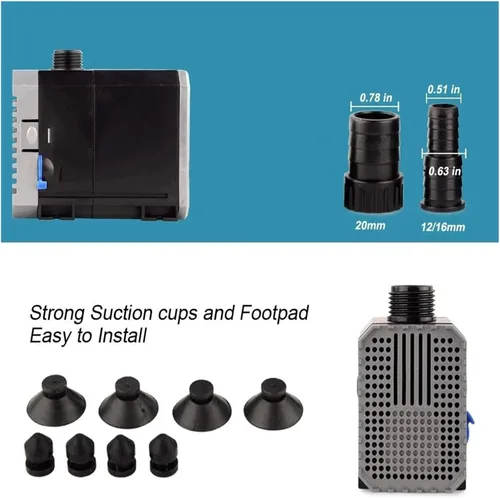 Miniatura 6 de Bomba de agua para acuario ultra sumergible para fuente de pecera, jardín, estanque, rocosa, bomba de filtro de agua ajustable 2000-2500L/h (3000L)