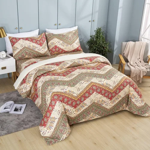 Miniatura 9 de DaDalogy Bedding - Juego de funda de edredón con estampado floral botánico con fundas de almohada, diseño de cachemira cheurón bohemio, filigrana