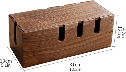 Miniatura 2 de Caja organizadora de cables de madera, caja de almacenamiento de cables de escritorio, caja de gestión de cables para proteger y ocultar el cable