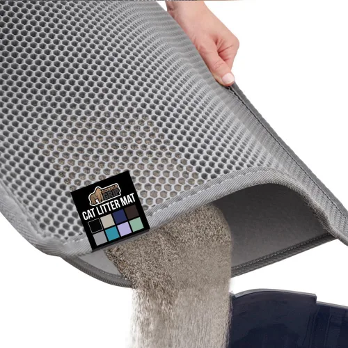 GORILLA GRIP Tapete para caja de arena para gatos con diseño de panal de abeja, tapete de basura de dos capas, suave para las patas, suministros de