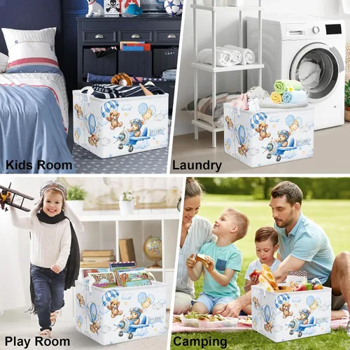 Miniatura 7 de Clastyle Cesta rectangular plegable de 36 l con asa para almacenamiento de ropa de juguete rectangular con asa para habitación de niños, guardería