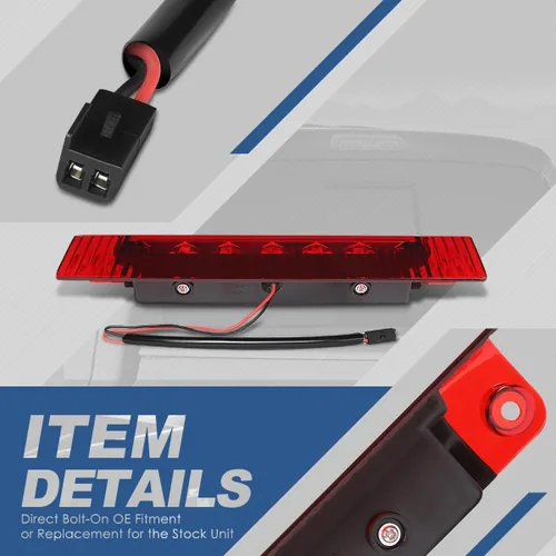 Miniatura 3 de Auto Dynasty Luz de Freno LED Trasera de Montaje Alto 3ra Tercera Cola Lámpara de Parada Compatible con Chevy Express GMC Savana 1500 2500 3500 Rojo