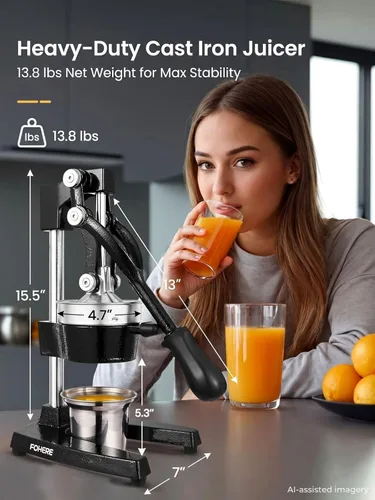 Miniatura 4 de FOHERE Exprimidor de Jugo de Naranja, Exprimidor de Limón de Hierro Fundido, Exprimidor de Cítricos Comercial Manual para Naranja, Limón, Granada