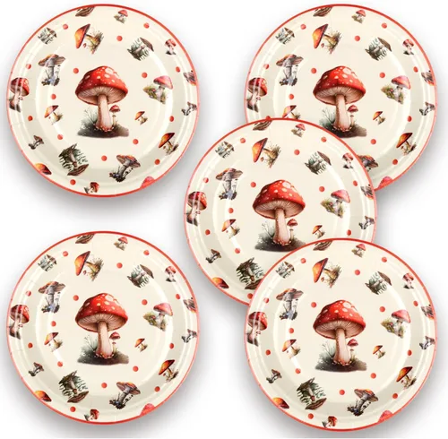 Miniatura 3 de 50 platos de papel desechables, 7 pulgadas, platos de postre de hongos rojos para primavera y verano, bosque, salvaje, vibrante, setas, decoraciones