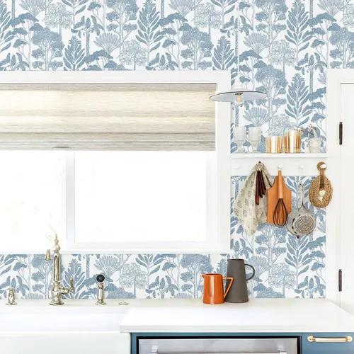 Miniatura 5 de Papel tapiz azul y blanco, moderno, para despegar y pegar, papel de contacto de árbol del bosque para gabinetes, papel adhesivo autoadhesivo