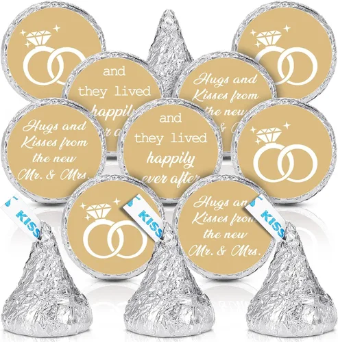 Miniatura 11 de Laumoi 1000 piezas Abrazos y besos de los nuevos Sr. y Sra. Adhesivos para boda, etiquetas de gotas de chocolate, etiquetas de caramelo de 1.9 cm