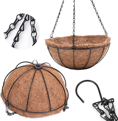 Miniatura 8 de EIMQUVW Paquete de 4 macetas colgantes para exteriores, macetas colgantes grandes para interiores de 12 pulgadas con forro de fibra de coco redonda