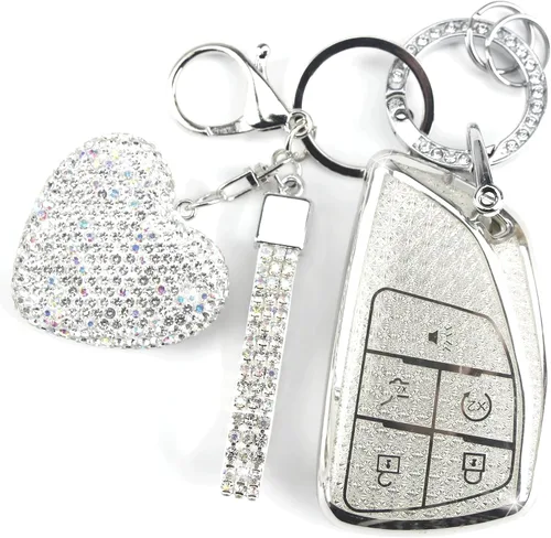 Miniatura 9 de Funda para llavero con llavero de diamante compatible con Chevy Chevrolet Tahoe Suburban GMC Yukon Denali Silverado 2021-2024 protector de llave