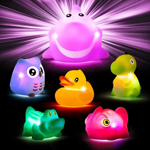 Juguetes de baño Woby para niños de 1 a 3 años, juguetes de baño sin agujeros con luz LED para bebé, juguetes de baño para bebés, juego de animales