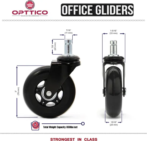 Miniatura 8 de Juego de 5 ruedas de repuesto para silla de oficina, no más alfombrillas para silla, ruedas para sillas de oficina para suelos de madera dura