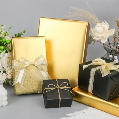 Miniatura 6 de NESCCI Papel de regalo dorado de metal mate, papel de color sólido, papel de regalo perfecto para bodas, día de San Valentín, cumpleaños, Navidad