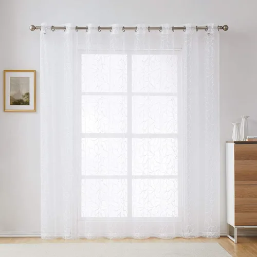 Miniatura 16 de Warm Home Designs Par de 2 cortinas de longitud corta de 54 pulgadas de ancho x 63 pulgadas de largo, cortinas transparentes bordadas con bordado