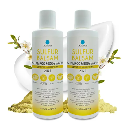 Dr. Robaina Champú de azufre y gel de baño – Ayuda a calmar la caspa, la dermatitis seborreica, la foliculitis y la picazón del cuero cabelludo –