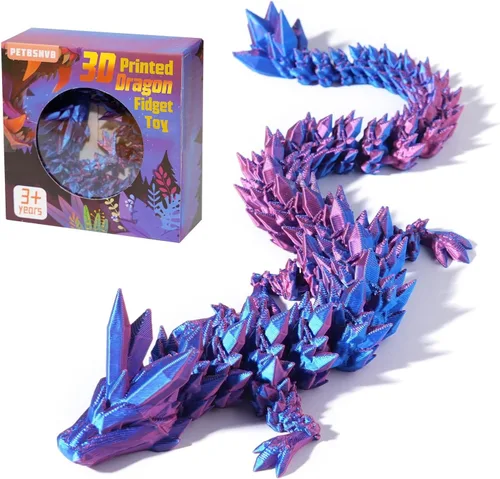 PETBSNVB Dragón impreso en 3D de 30 cm, dragón articulado, dragón de cristal, juguete antiestrés de dragón, decoración para oficina en casa, juguete