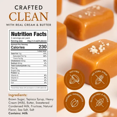 Miniatura 2 de Béquet Caramelos salados de caramelo de mantequilla gourmet suaves envueltos individualmente, sin gluten y kosher, bolsa resellable de 24 onzas
