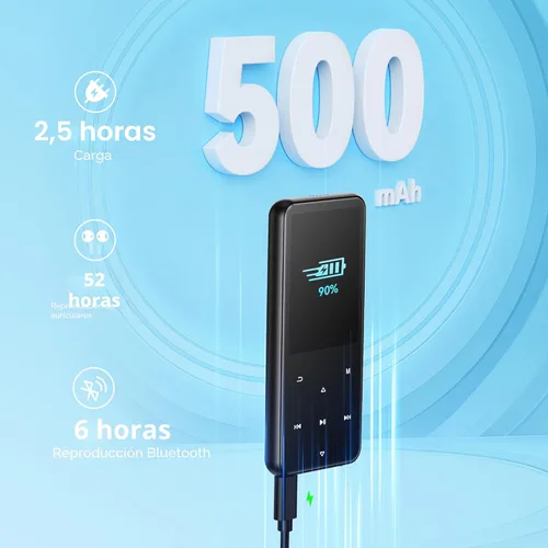 Miniatura 7 de AGPTEK Reproductor MP3 de 64 GB con Bluetooth, M3 Reproductor de música de 2.4 pulgadas con altavoz y radio FM, botones táctiles, soporta hasta 128