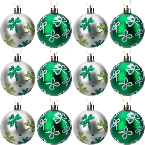 Miniatura 7 de 12 bolas colgantes de San Patricio de 2 pulgadas, adorno de trébol de San Patricio, bola colgante de trébol de buena suerte para fiesta de festival
